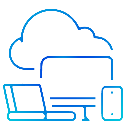 monitor in behind is a cloud. In front are a mobile phone on the right side and files on selves on left